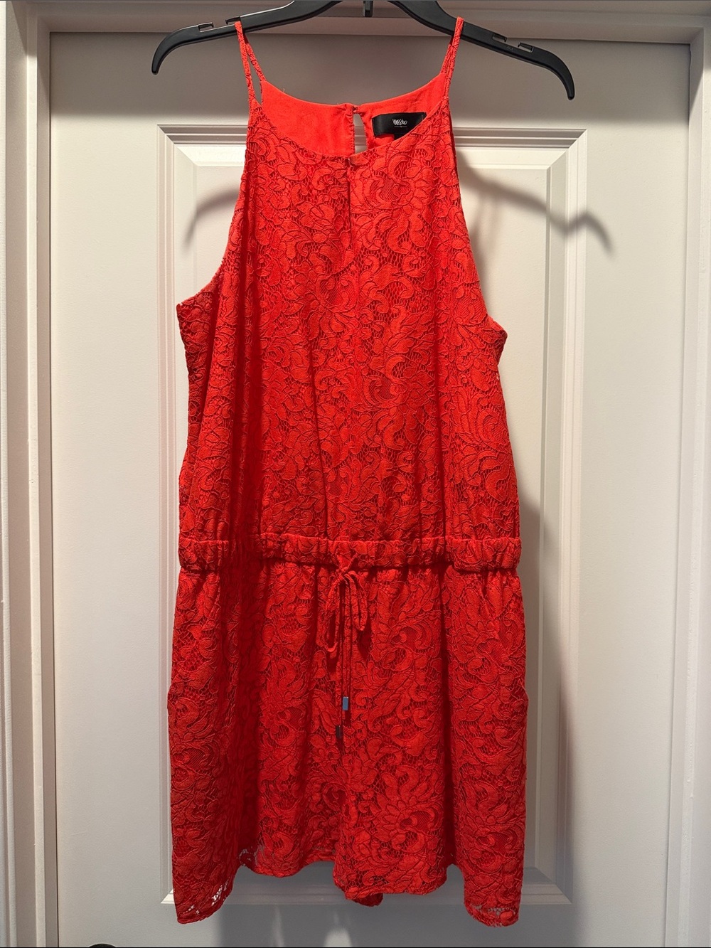 Sleeveless Red Lace Drawstring Romper